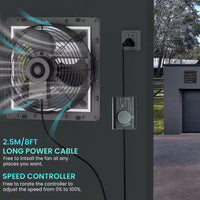 14 In. Shutter Exhaust Fan with Speed Controller, 882CFM, Black, Wall Mounted for Garage, Electric Powered, Aluminum