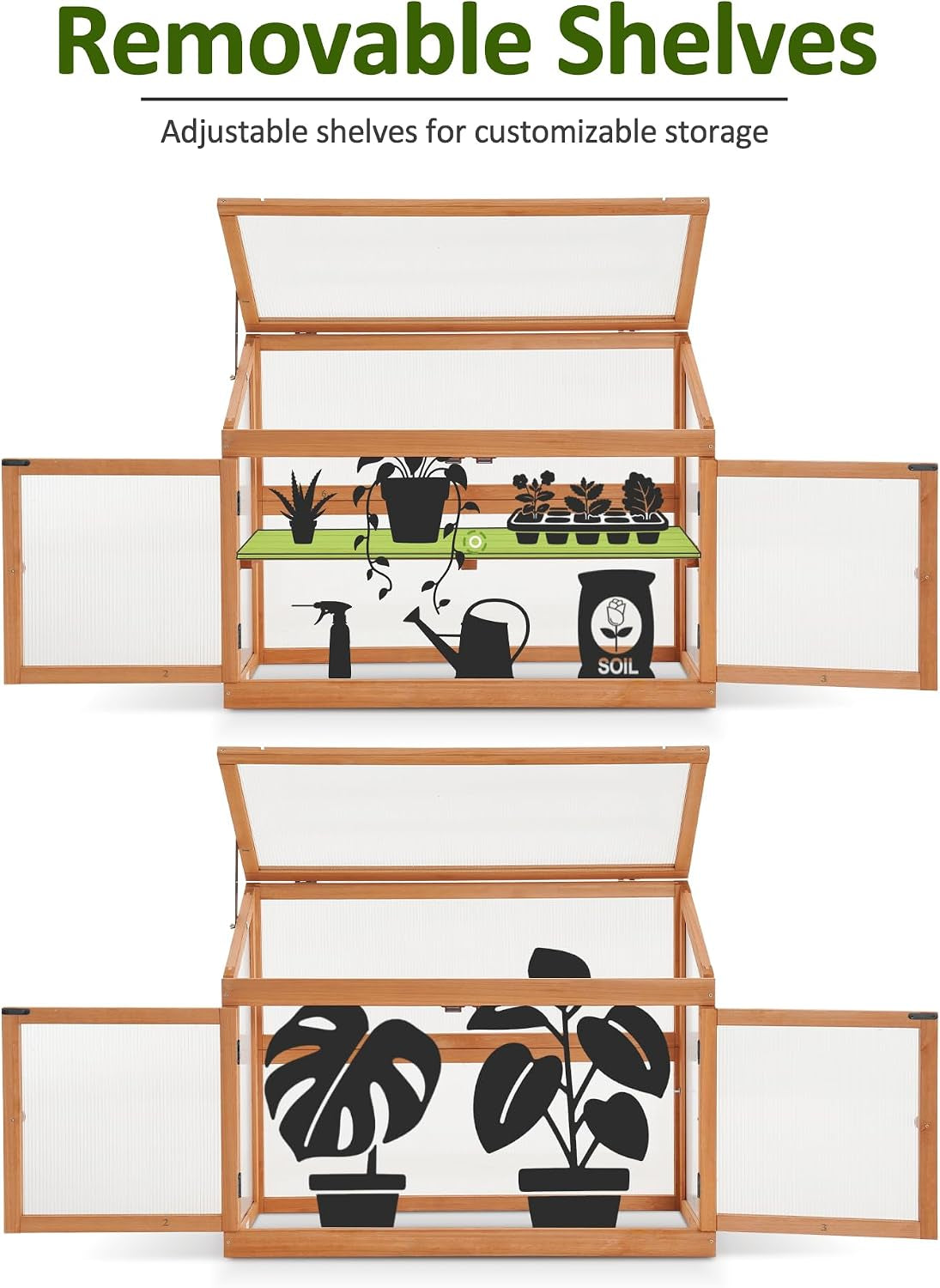 2-Tier Wooden Cold Frame Garden Greenhouse Raised Flower Planter Shelf Bed Protection 6057-0160 (Orange)