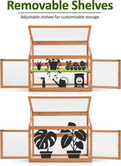 2-Tier Wooden Cold Frame Garden Greenhouse Raised Flower Planter Shelf Bed Protection 6057-0160 (Orange)