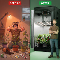 3X3X6Ft Grow Tent Kit W/Ggs AC5 Power Strip Complete System | G3000 Bar Style LED Grow Light, 36"X36"X70" Reflective Grow Tent, 4" Ventilation Carbon Filter System, for Indoor Garden — Before & After