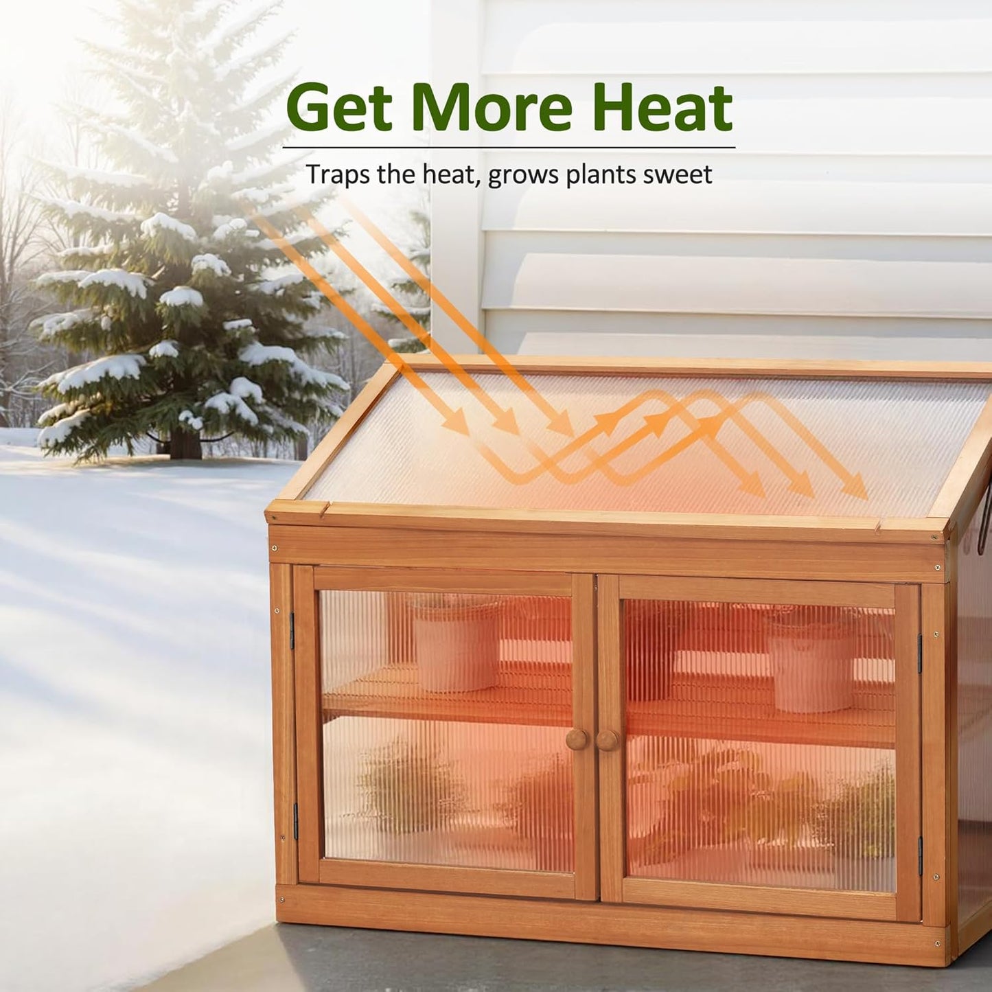 2-Tier Wooden Cold Frame Garden Greenhouse Raised Flower Planter Shelf Bed Protection 6057-0160 (Orange)