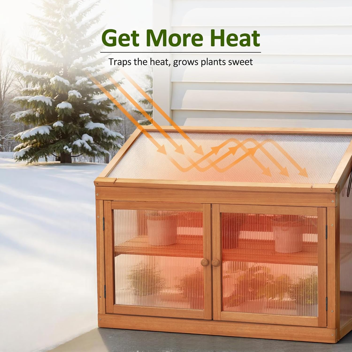 2-Tier Wooden Cold Frame Garden Greenhouse Raised Flower Planter Shelf Bed Protection 6057-0160 (Orange)