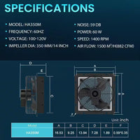 14 In. Shutter Exhaust Fan with Speed Controller, 882CFM, Black, Wall Mounted for Garage, Electric Powered, Aluminum