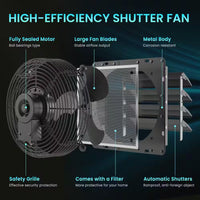14 In. Shutter Exhaust Fan with Speed Controller, 882CFM, Black, Wall Mounted for Garage, Electric Powered, Aluminum