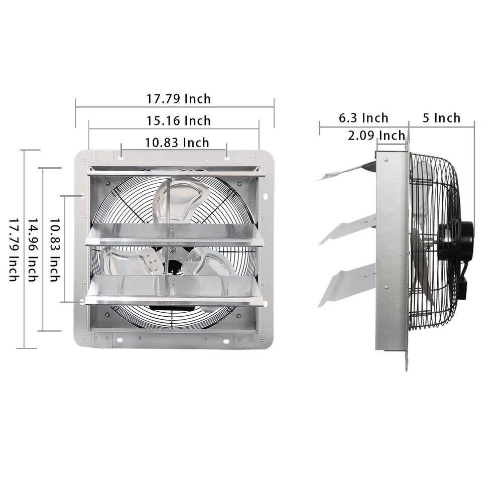 14 In. Shutter Exhaust Fan, 1520CFM, Wall Mounted with 1.65M Power Cord, for Garages, Attics, Electric Powered Aluminum