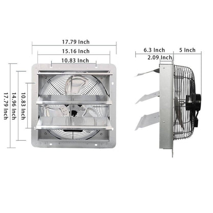 14 In. Shutter Exhaust Fan, 1520CFM, Wall Mounted with 1.65M Power Cord, for Garages, Attics, Electric Powered Aluminum