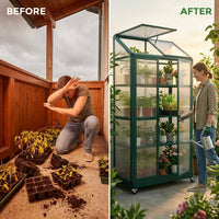 62 In. Portable Greenhouse with Wheels and Adjustable Shelves for Indoor Outdoor Patio Balcony Garden, Green — Before & After