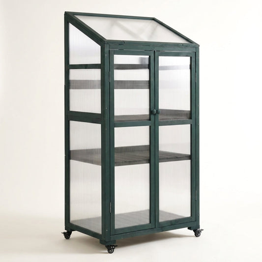 62 In. Portable Greenhouse with Wheels and Adjustable Shelves for Indoor Outdoor Patio Balcony Garden, Green — Studio Shot