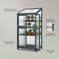 62 In. Portable Greenhouse with Wheels and Adjustable Shelves for Indoor Outdoor Patio Balcony Garden, Green — infographic