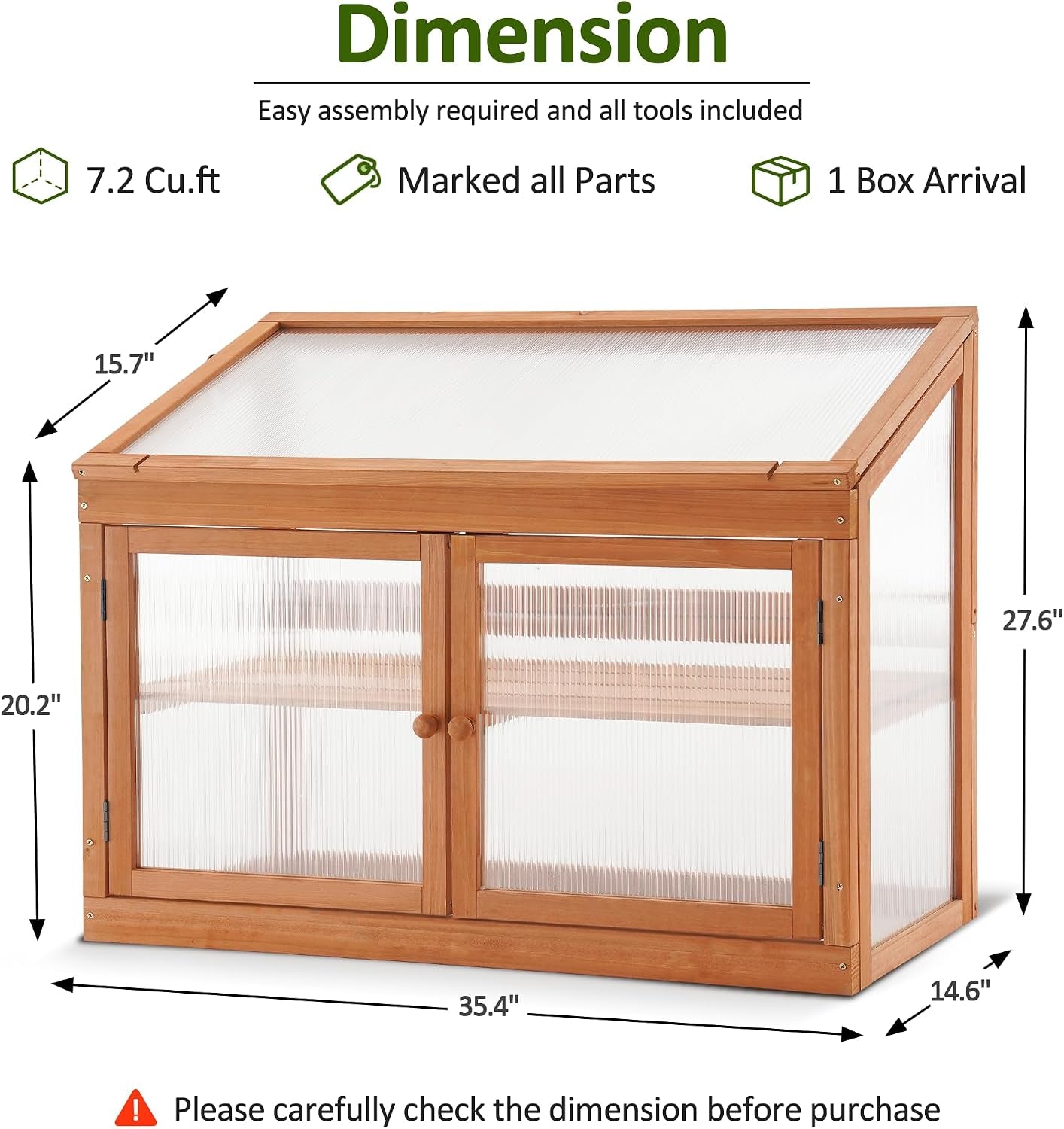 2-Tier Wooden Cold Frame Garden Greenhouse Raised Flower Planter Shelf Bed Protection 6057-0160 (Orange)