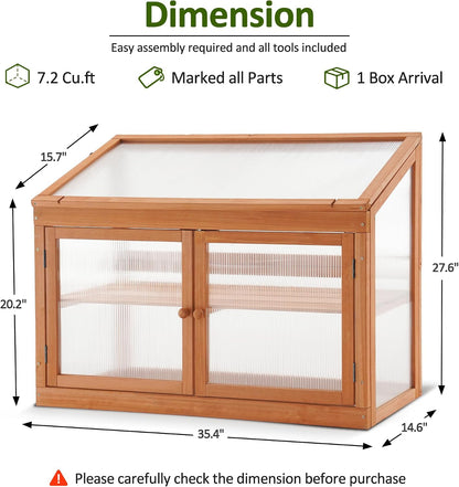 2-Tier Wooden Cold Frame Garden Greenhouse Raised Flower Planter Shelf Bed Protection 6057-0160 (Orange)