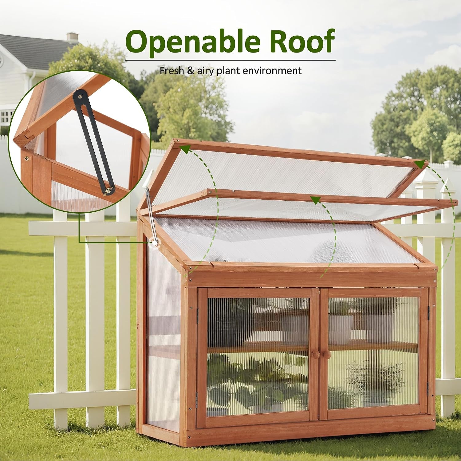 2-Tier Wooden Cold Frame Garden Greenhouse Raised Flower Planter Shelf Bed Protection 6057-0160 (Orange)