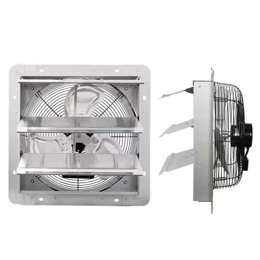 14 In. Shutter Exhaust Fan, 1520CFM, Wall Mounted with 1.65M Power Cord, for Garages, Attics, Electric Powered Aluminum