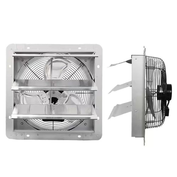14 In. Shutter Exhaust Fan, 1520CFM, Wall Mounted with 1.65M Power Cord, for Garages, Attics, Electric Powered Aluminum
