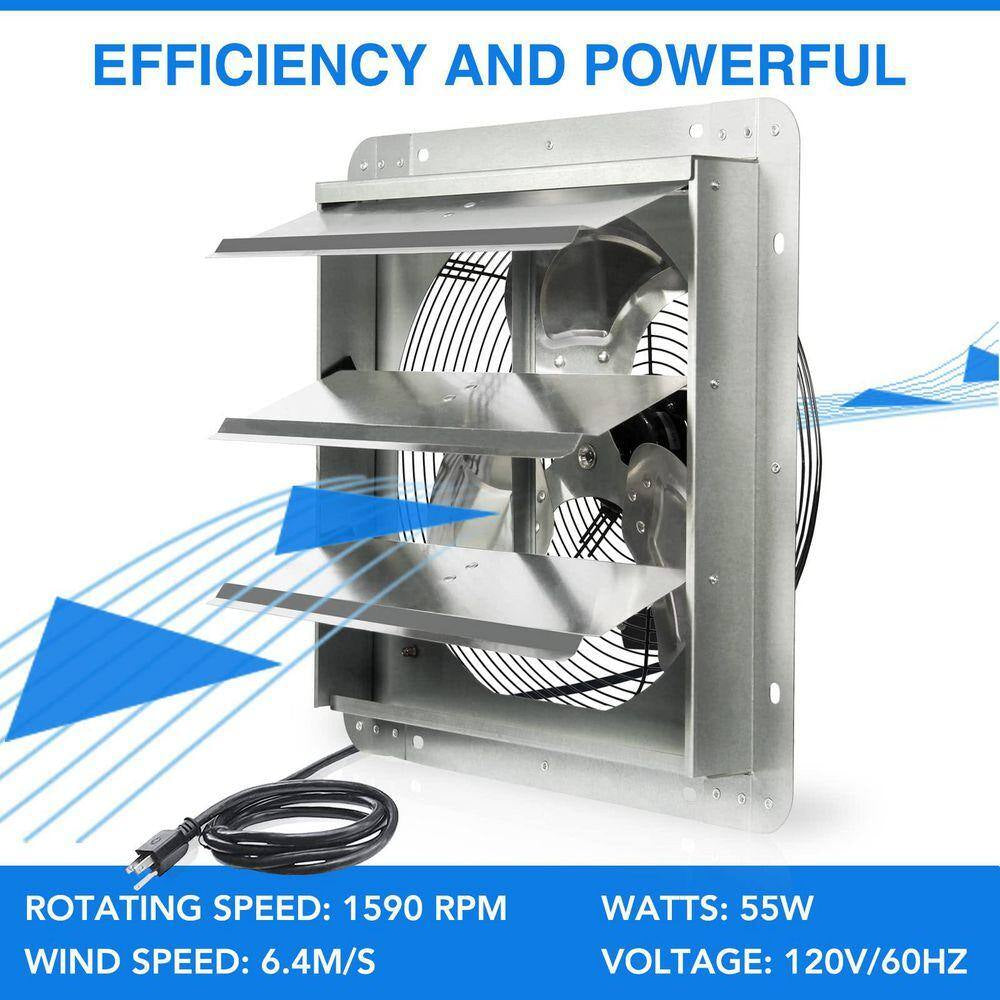 14 In. Shutter Exhaust Fan, 1520CFM, Wall Mounted with 1.65M Power Cord, for Garages, Attics, Electric Powered Aluminum