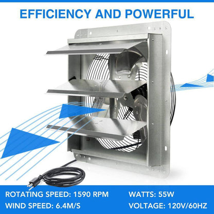 14 In. Shutter Exhaust Fan, 1520CFM, Wall Mounted with 1.65M Power Cord, for Garages, Attics, Electric Powered Aluminum